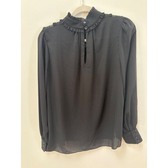 Kate Spade New York Black Ruffle High Neck Blouse Size M 100% Polyester Dry Clea - Picture 4 of 6